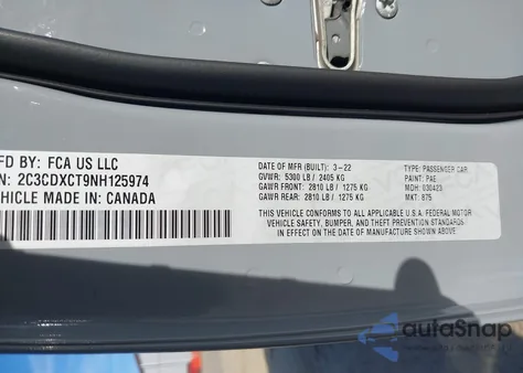 2022 Dodge Charger R/T из США, поврежденный, VIN 2C3CDXCT9NH125974